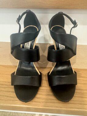JIMMY CHOO Black & Beige Leather High Heel Sandals Shoes